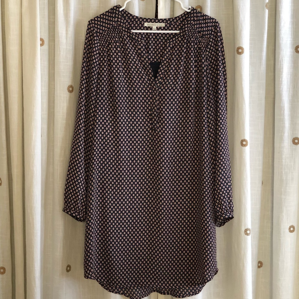Navy blue print sheath dress